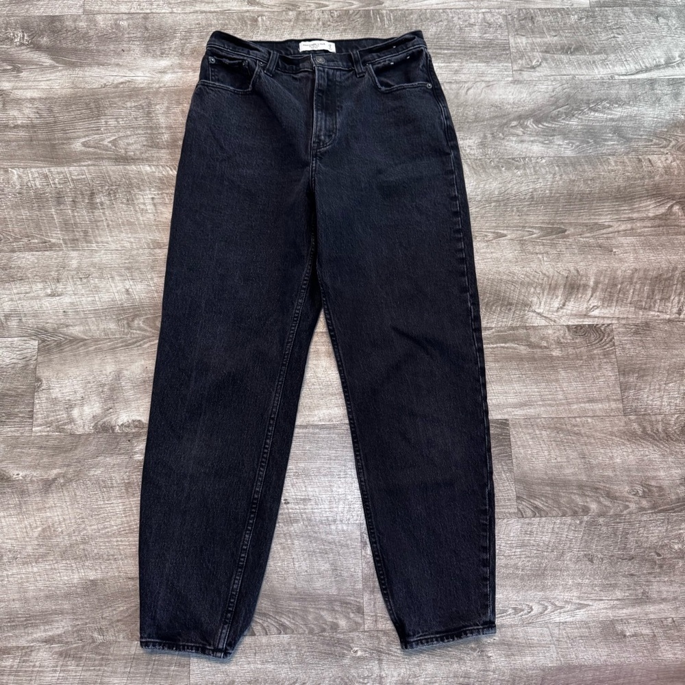 Abercrombie & Fitch The 80s Mom High Rise Black Wash Striaght Jeans Womens 29/8L